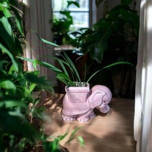 Vintage 1950s Pink Ceramic Elephant Planter